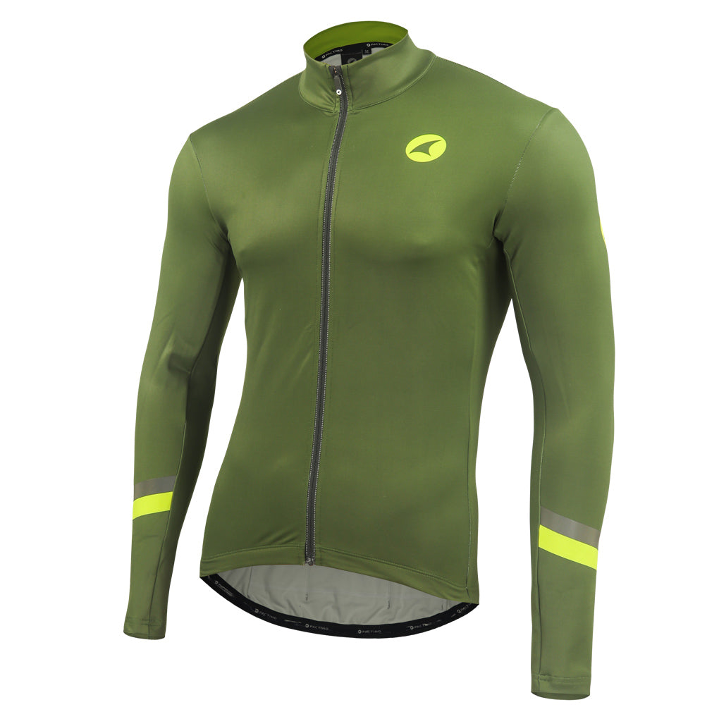 Men's Long Sleeve Thermal Cycling Jersey - Alpine Front View #color_winter-moss