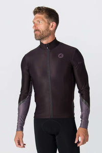 Men's Black Thermal Long Sleeve Cycling Jersey - Front View