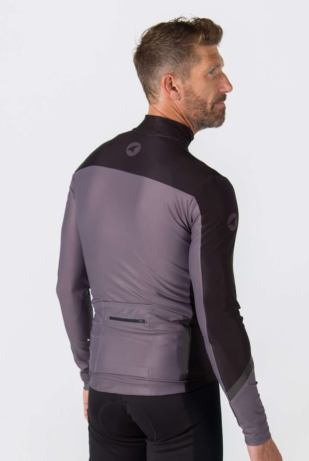 Men's Black Thermal Long Sleeve Cycling Jersey - Back View