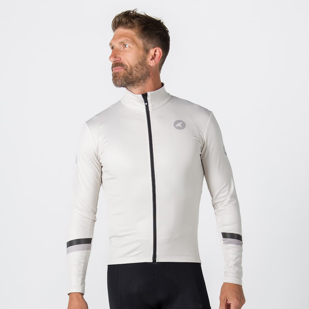 Men's Long Sleeve Thermal Cycling Jersey - Alpine Front View #color_dune