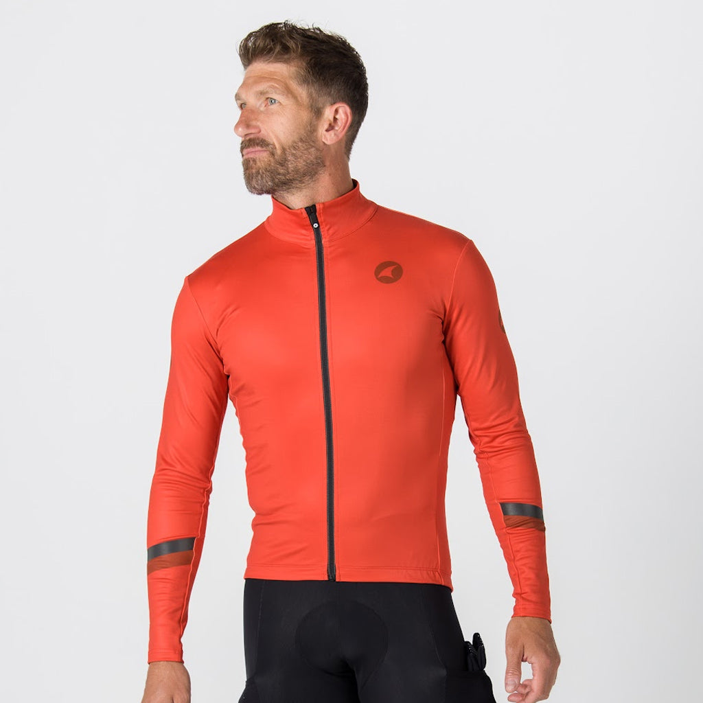 Men's Long Sleeve Thermal Cycling Jersey - Alpine Front View #color_garnet