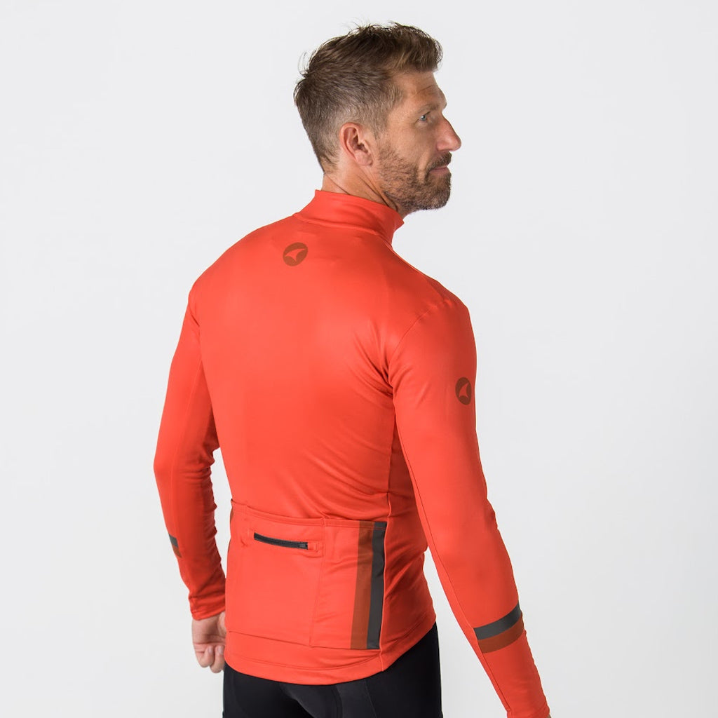 Men's Long Sleeve Thermal Cycling Jersey - Alpine Back View #color_garnet