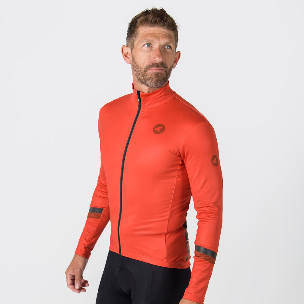 Men's Long Sleeve Thermal Cycling Jersey - Alpine Front View #color_garnet