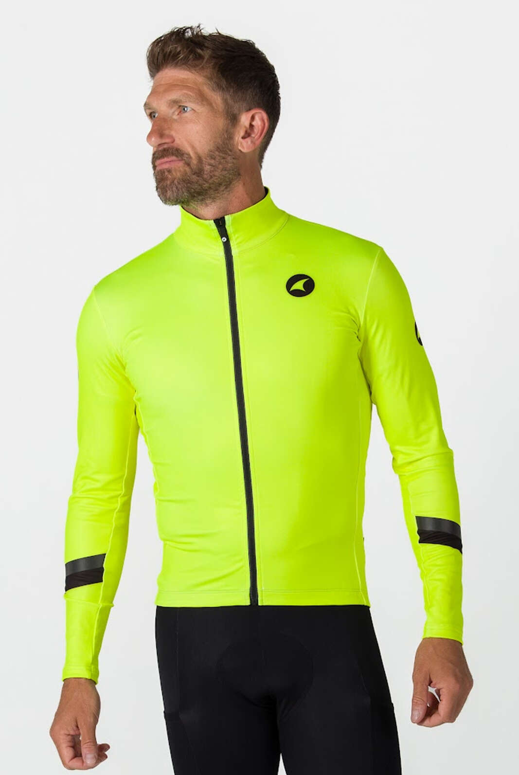 Men's High-Viz Yellow Thermal Cycling Jersey - Front View