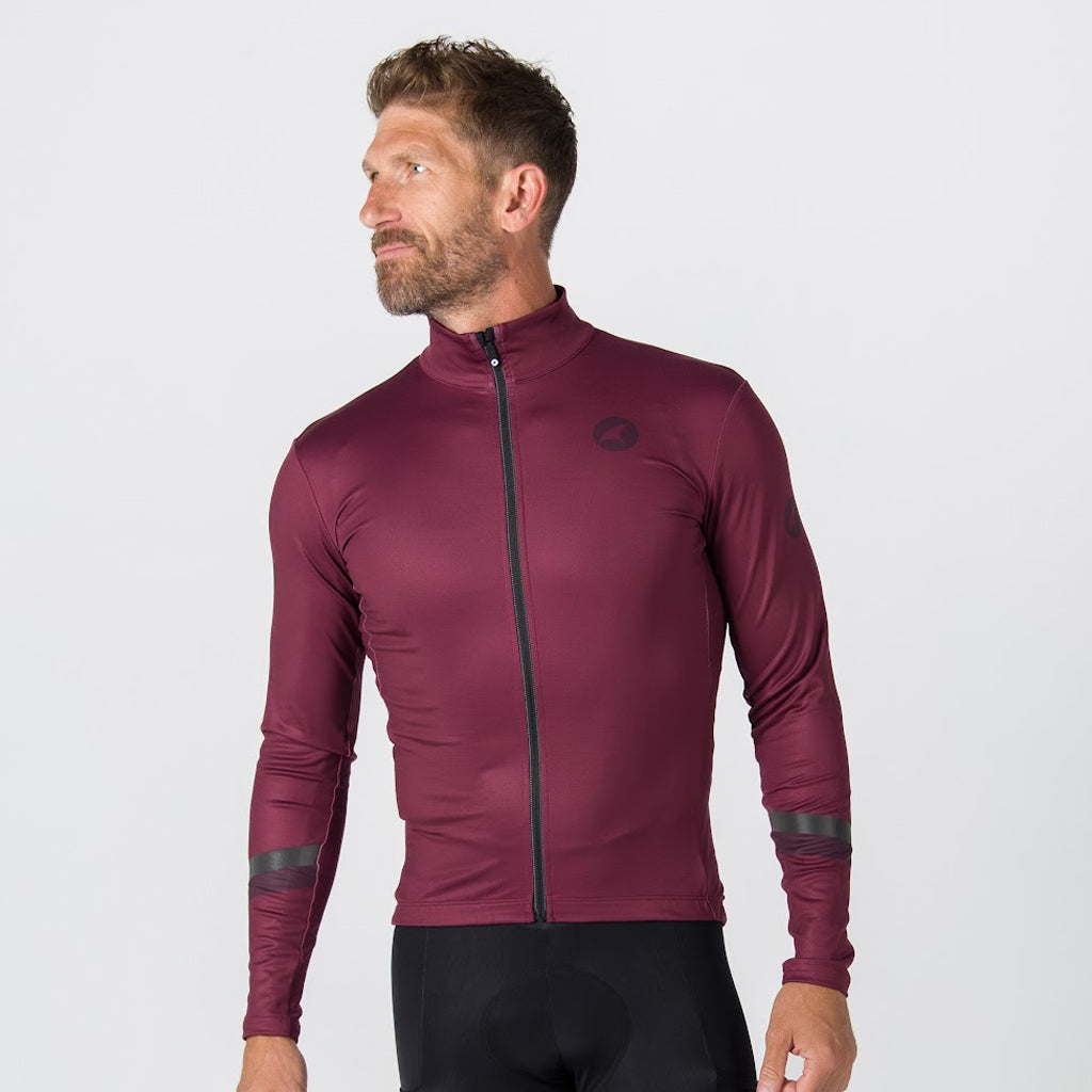 Men's Long Sleeve Thermal Cycling Jersey - Alpine Front View #color_mulberry