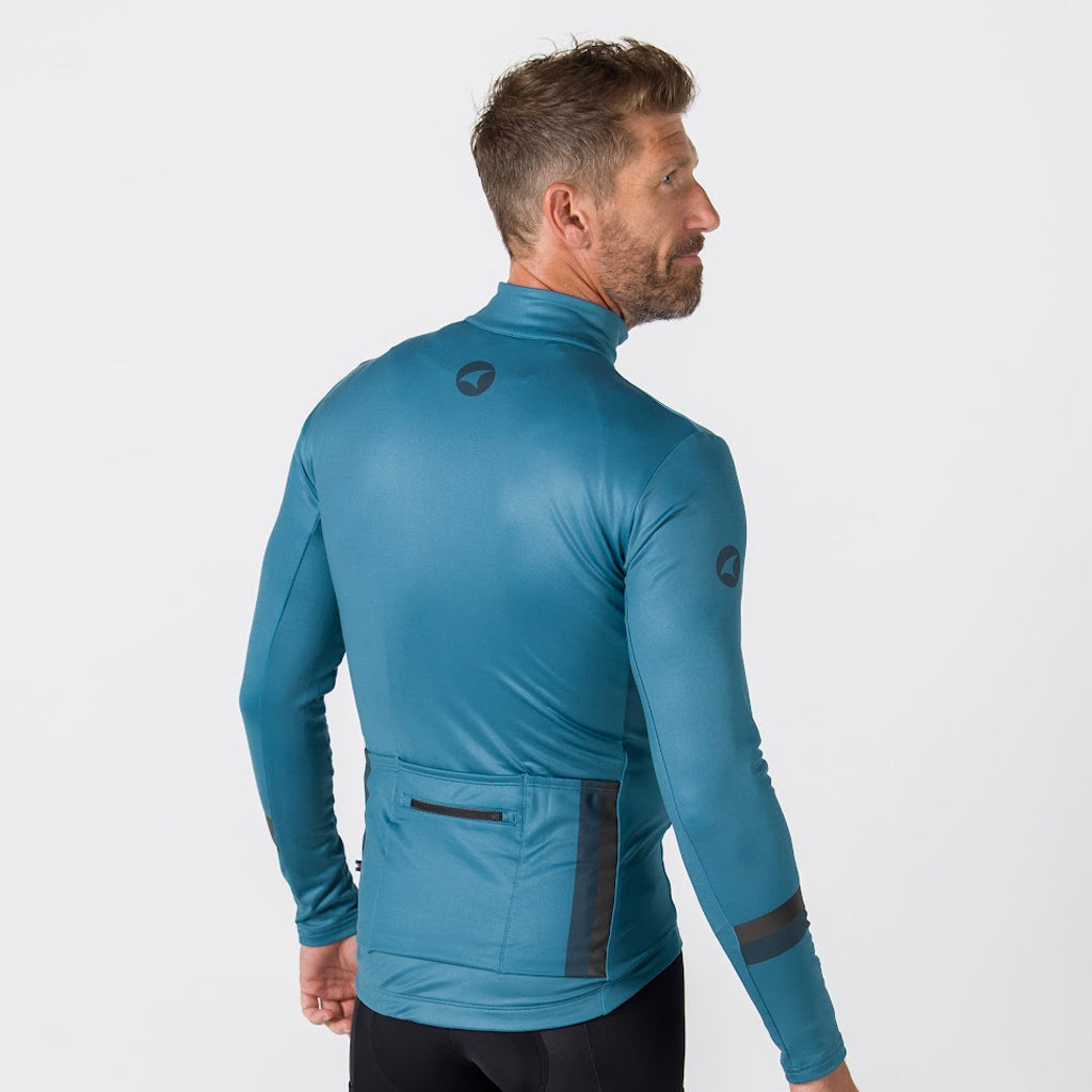 Men's Long Sleeve Thermal Cycling Jersey - Alpine On Body Back View #color_poseidon