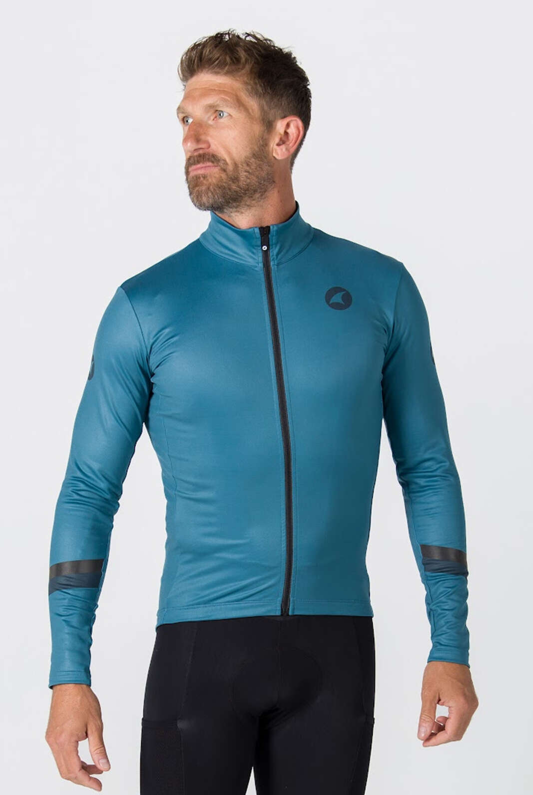 Men's Blue Thermal Cycling Jersey - Front View