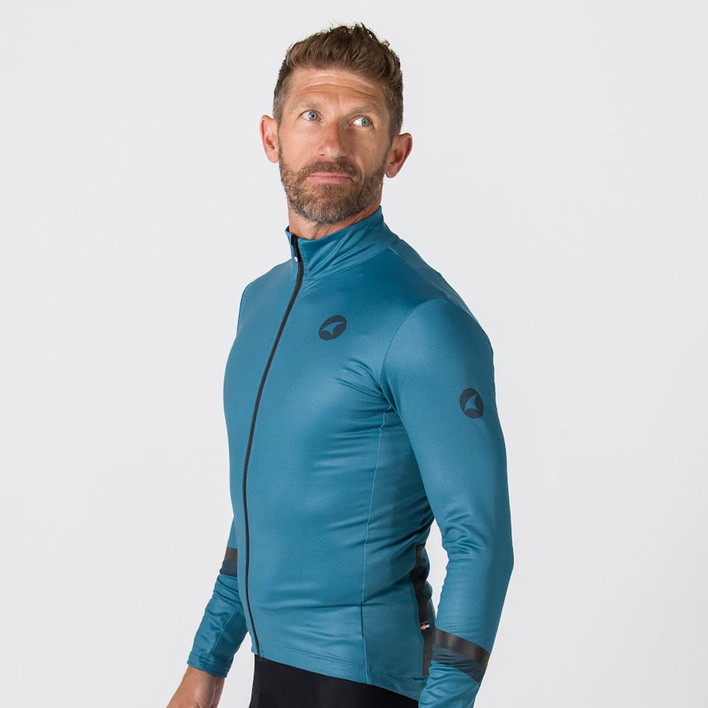 Men's Long Sleeve Thermal Cycling Jersey - Alpine On Body Side View #color_poseidon
