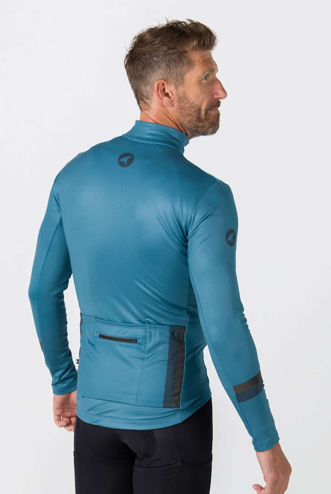 Men's Blue Thermal Cycling Jersey - Back View
