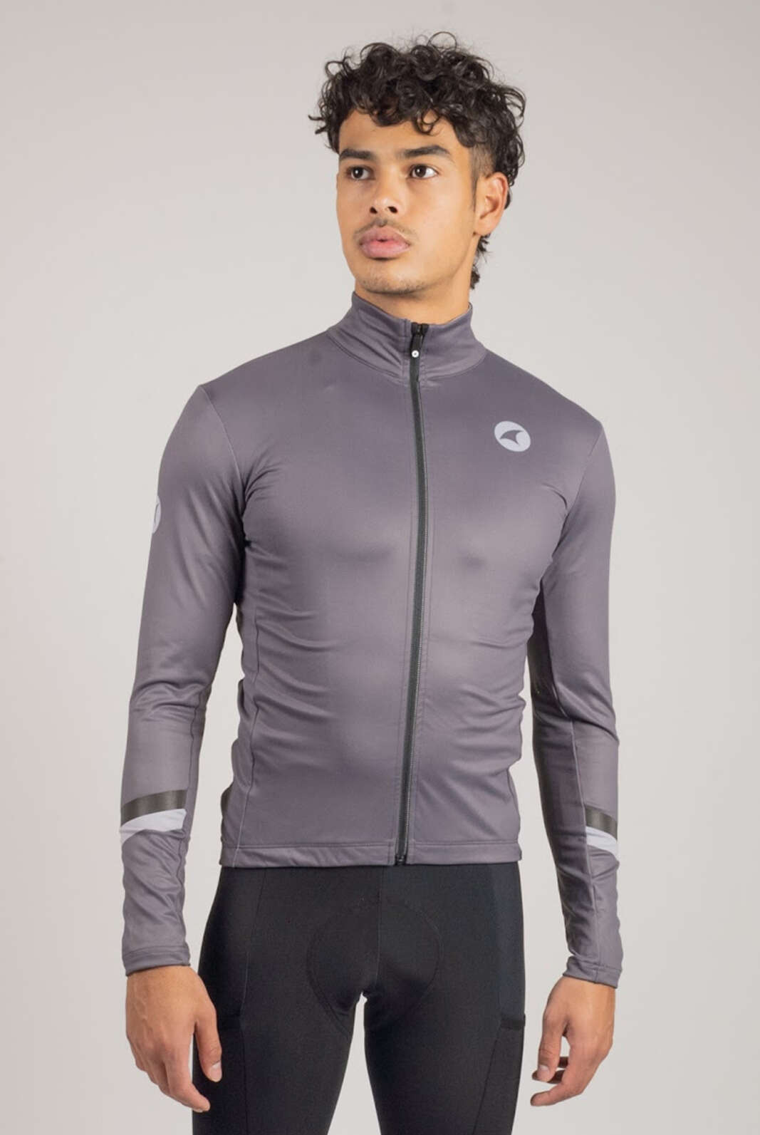 Men's Charcoal Thermal Cycling Jersey - Front View