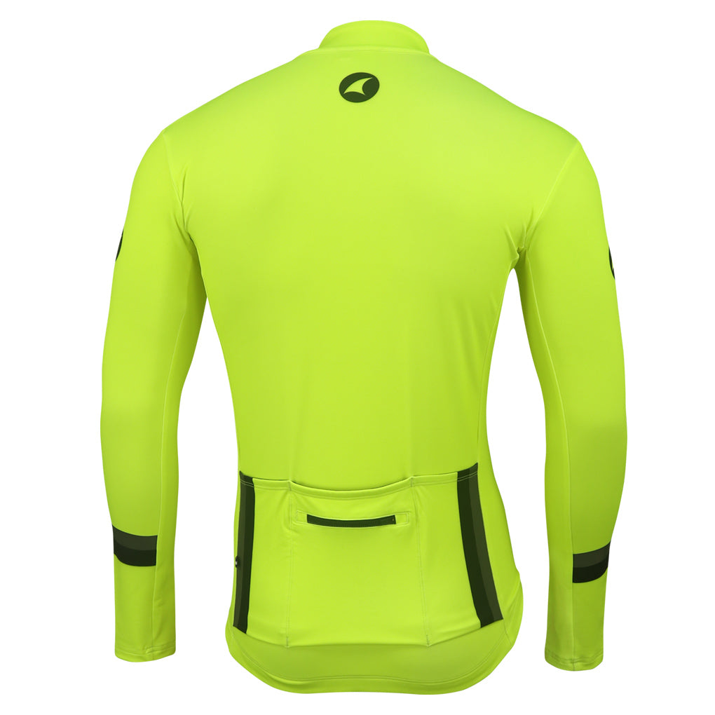 Men's Long Sleeve Thermal Cycling Jersey - Alpine Back View #color_manic-yellow