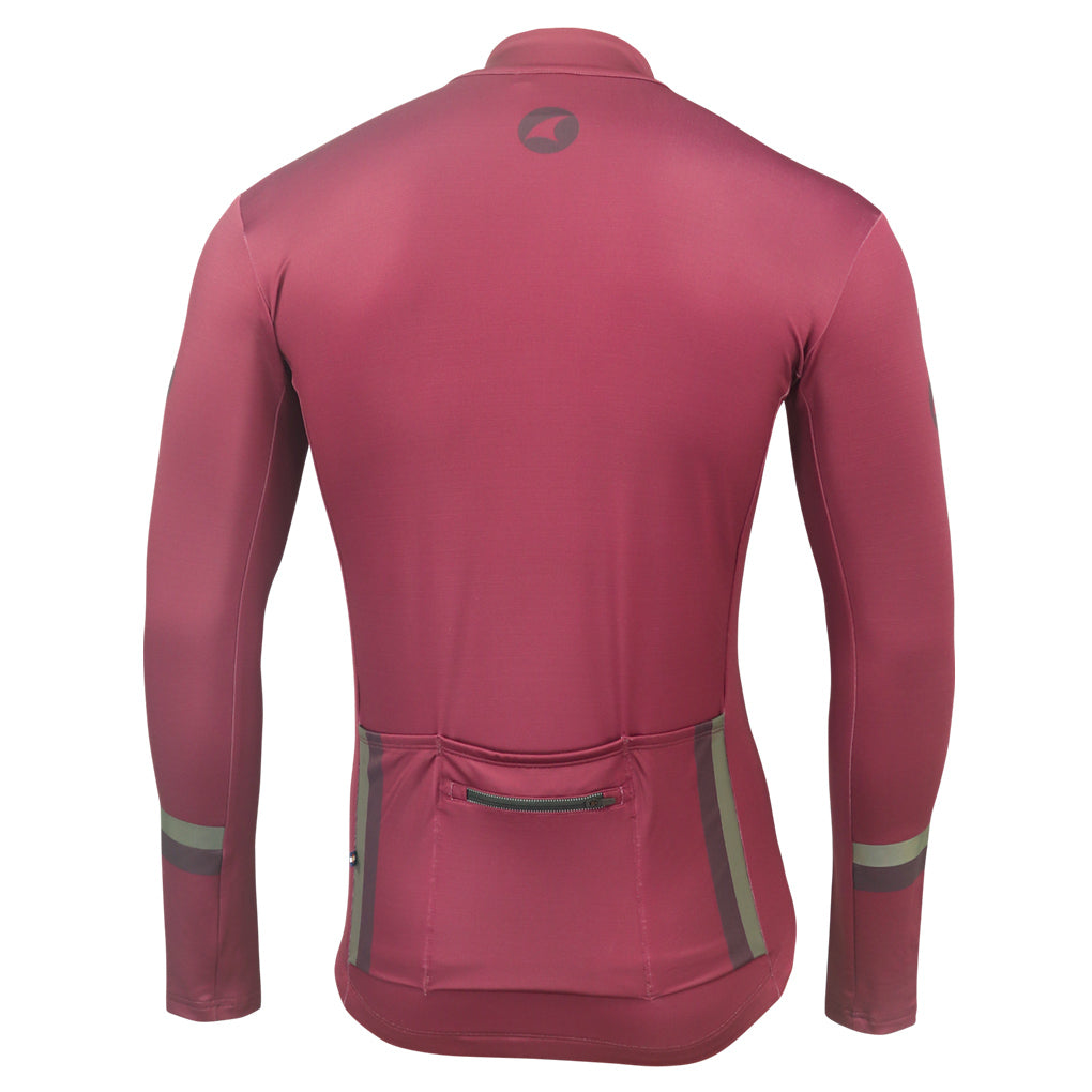 Men's Long Sleeve Thermal Cycling Jersey - Alpine Back View #color_mulberry