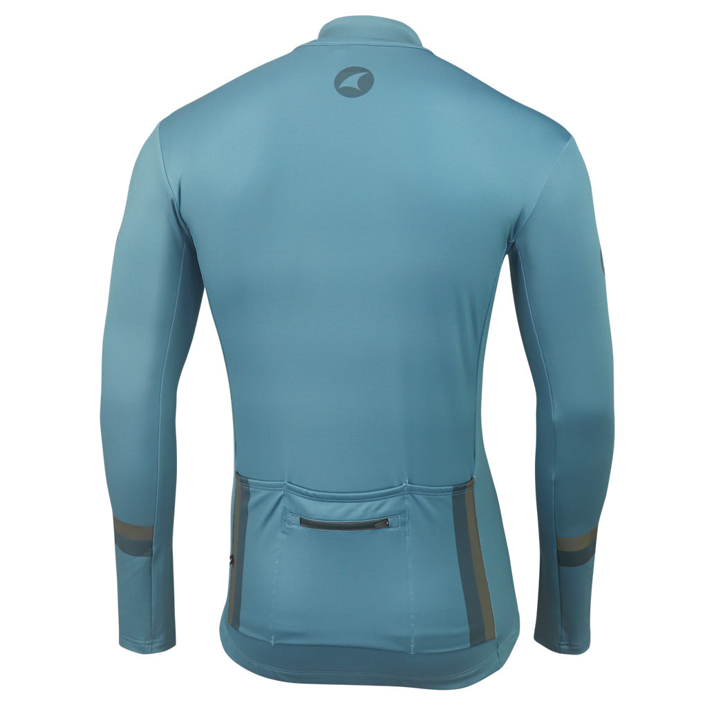 Men's Long Sleeve Thermal Cycling Jersey - Alpine Back View #color_poseidon