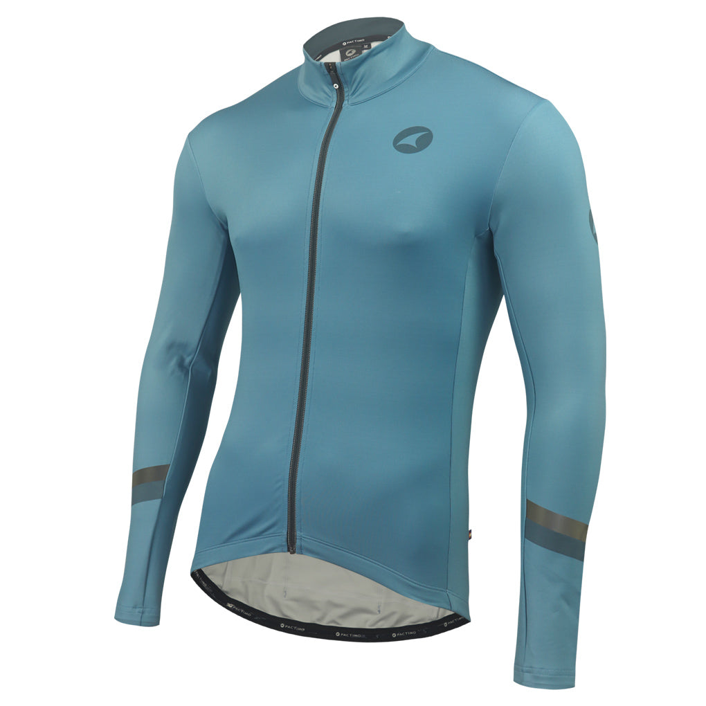 Men's Long Sleeve Thermal Cycling Jersey - Alpine Front View #color_poseidon