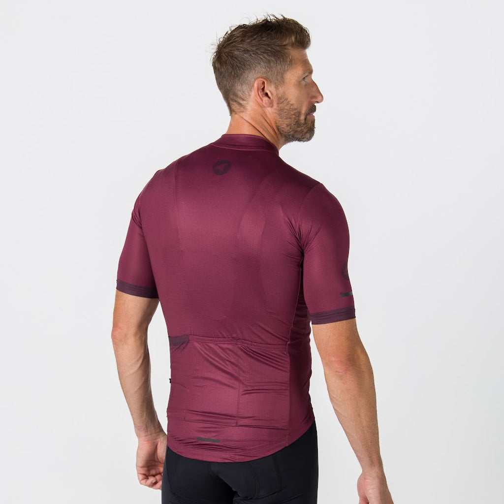 Summer Cycling Jersey For Men On Body Back View #color_mulberry