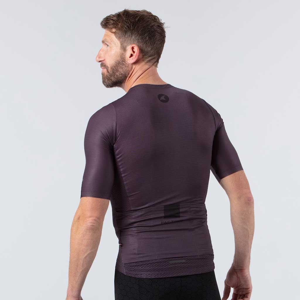 Lightweight Mesh Cycling Jersey for Men On Body Back View #color_charcoal
