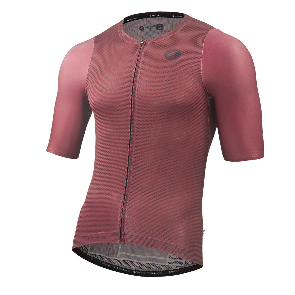 Lightweight Mesh Cycling Jersey for Men Front View #color_mulberry