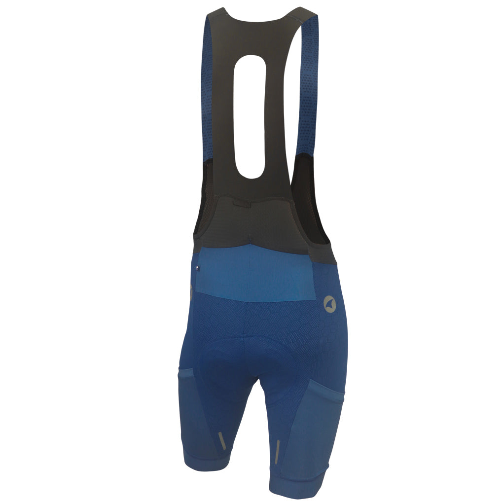 Men's "12-hour" Navy Cargo Bib Shorts - Back View #color_navy #color_navy