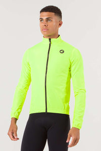 Men's High-Viz Yellow Packable Cycling Wind Jacket  - Front View