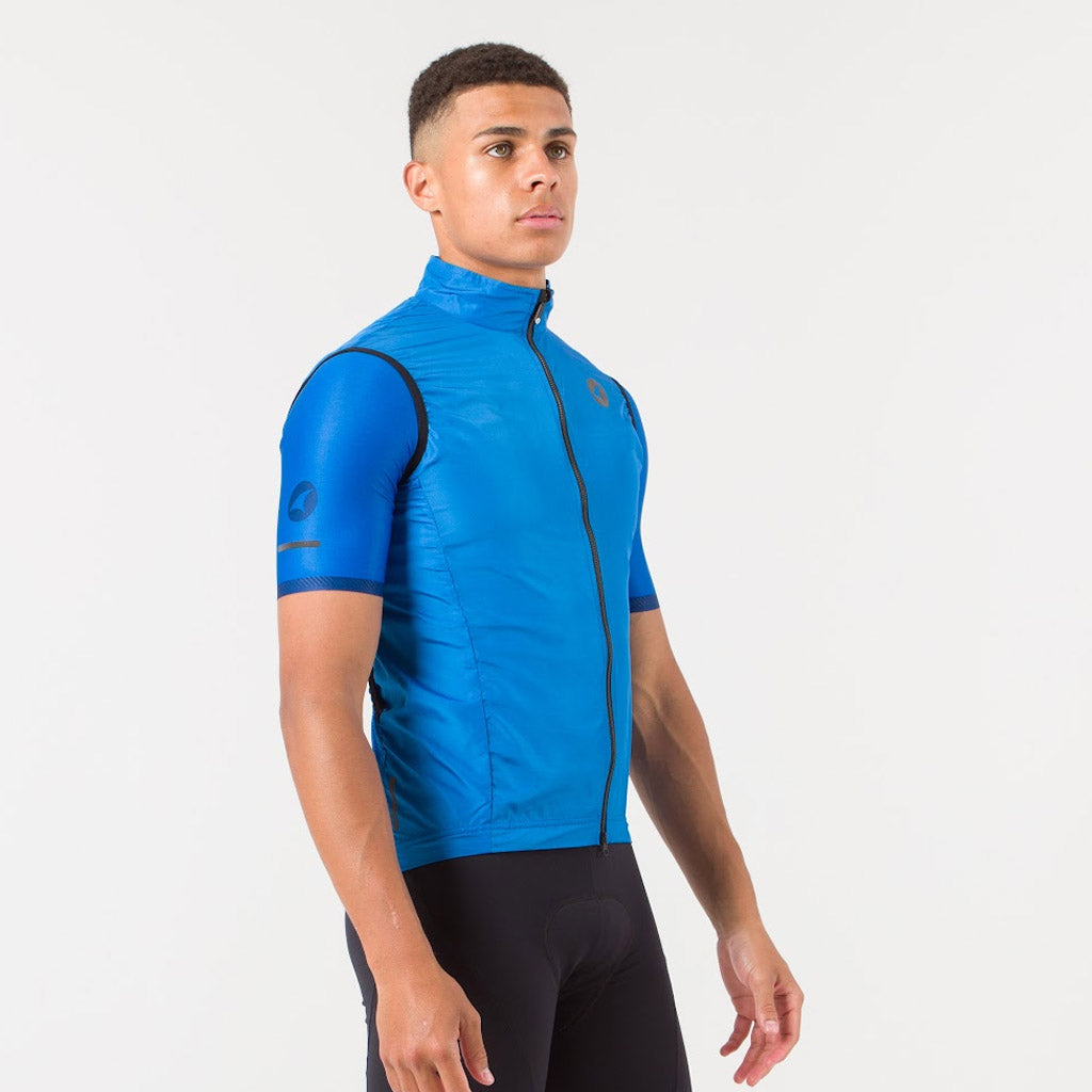 Men's Packable Cycling Wind Vest Front View #color_blue