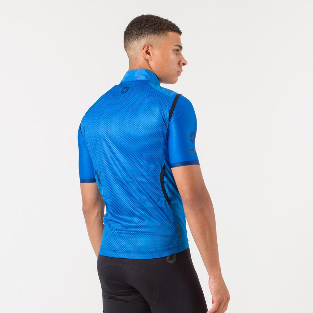 Men's Packable Cycling Wind Vest Back View #color_blue