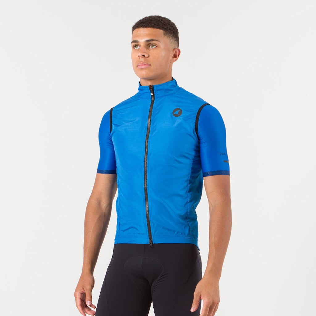 Men's Packable Cycling Wind Vest Front View #color_blue