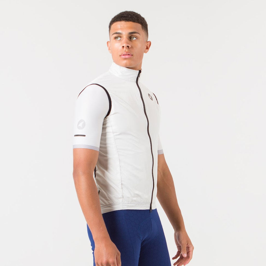 Men's Packable Cycling Wind Vest on body Front View #color_dune