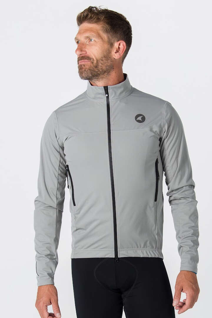 Mens Gray Cycling Jacket for Cold Wet Weather - Front View