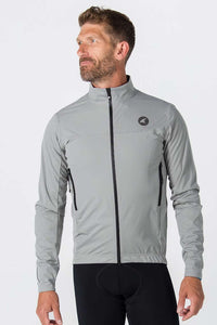 Mens Gray Cycling Jacket for Cold Wet Weather - Front View