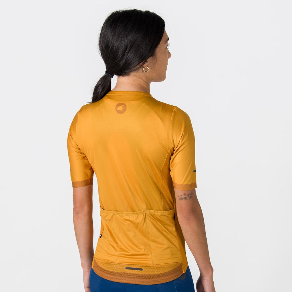 High Quality Women's Cycling Jersey - On Body Back View #color_old-gold