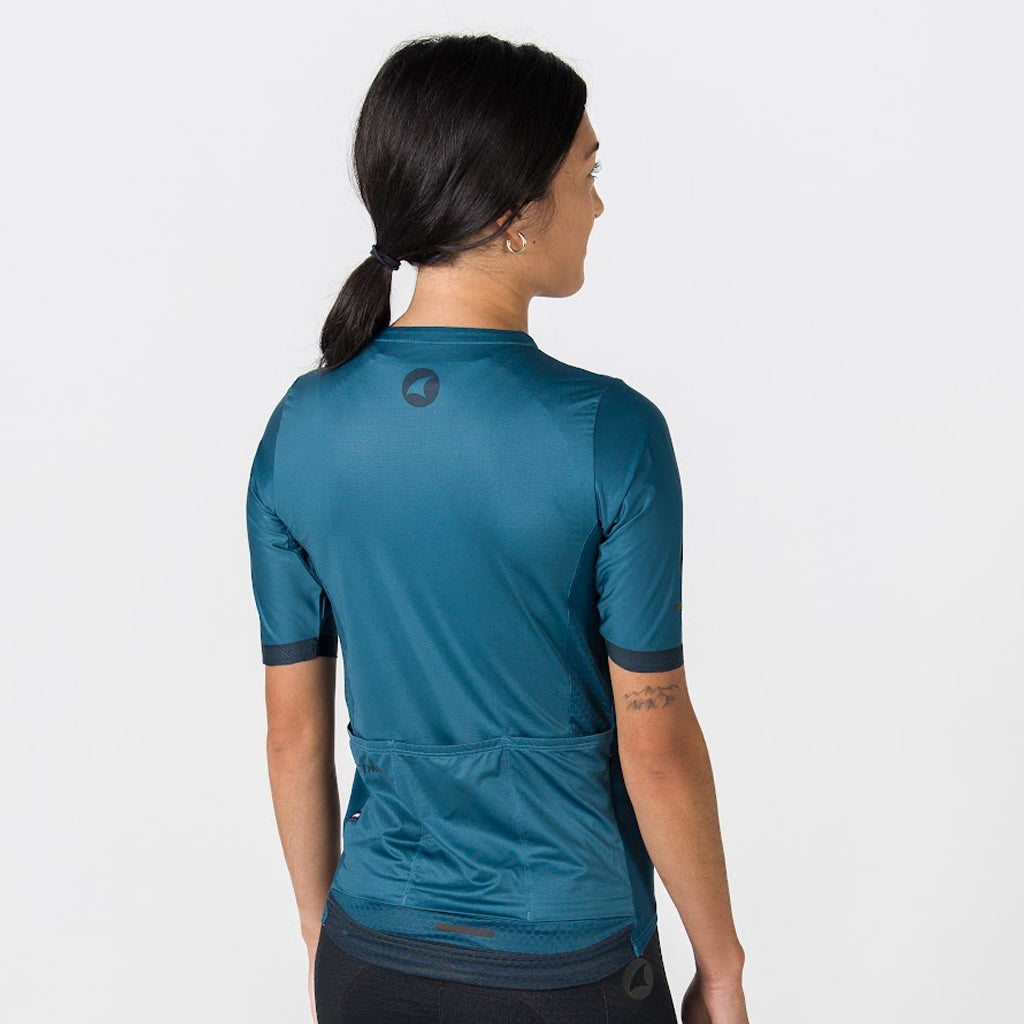 High Quality Women's Cycling Jersey - On Body Back View #color_poseidon
