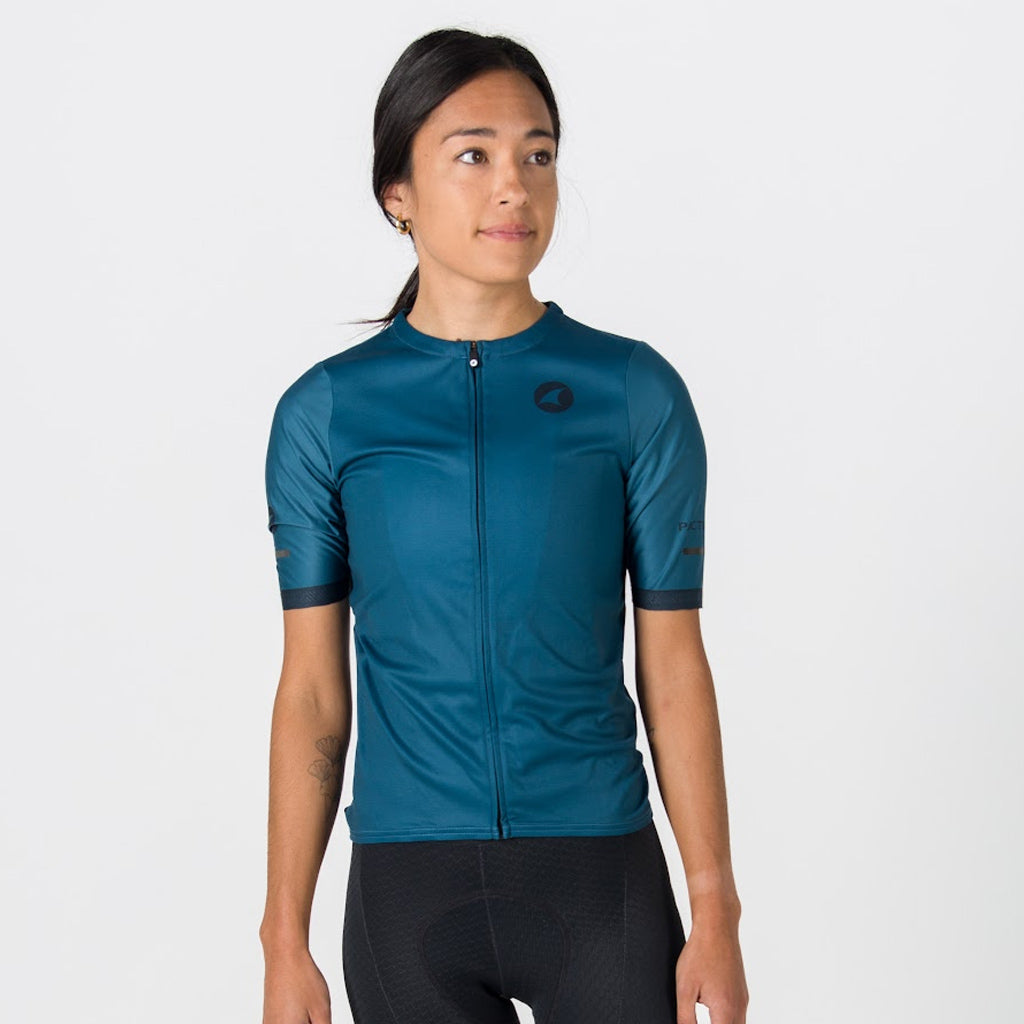 High Quality Women's Cycling Jersey - On Body Side View #color_poseidon