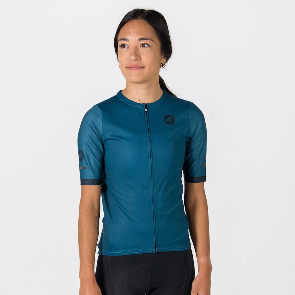 High Quality Women's Cycling Jersey - On Body Front View #color_poseidon