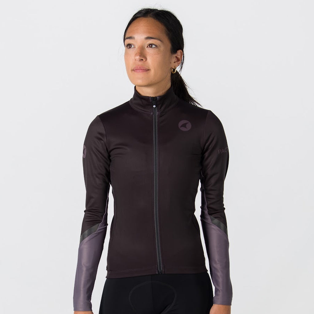 Women's Water-Resistant Thermal Cycling Jersey - On Body Front View #color_black