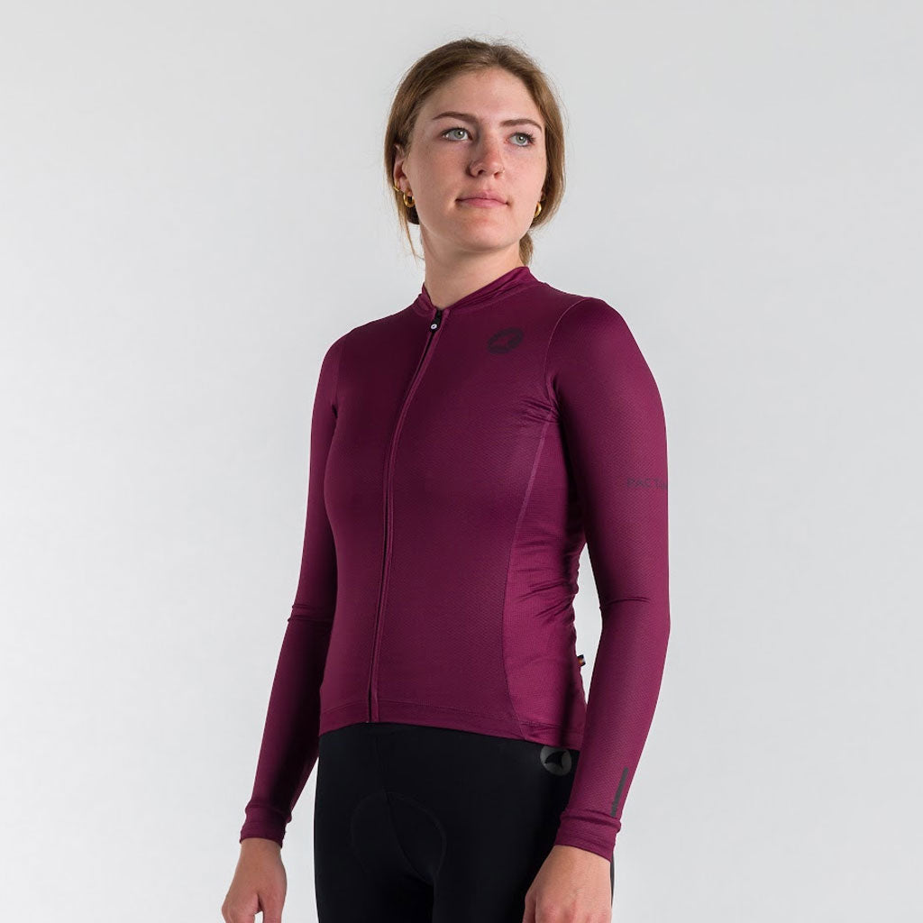 Women's Aero Long Sleeve Cycling Jersey Front View #color_mulberry