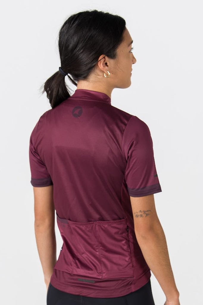 Womens Bike Jersey - On Body Back View #color_mulberry