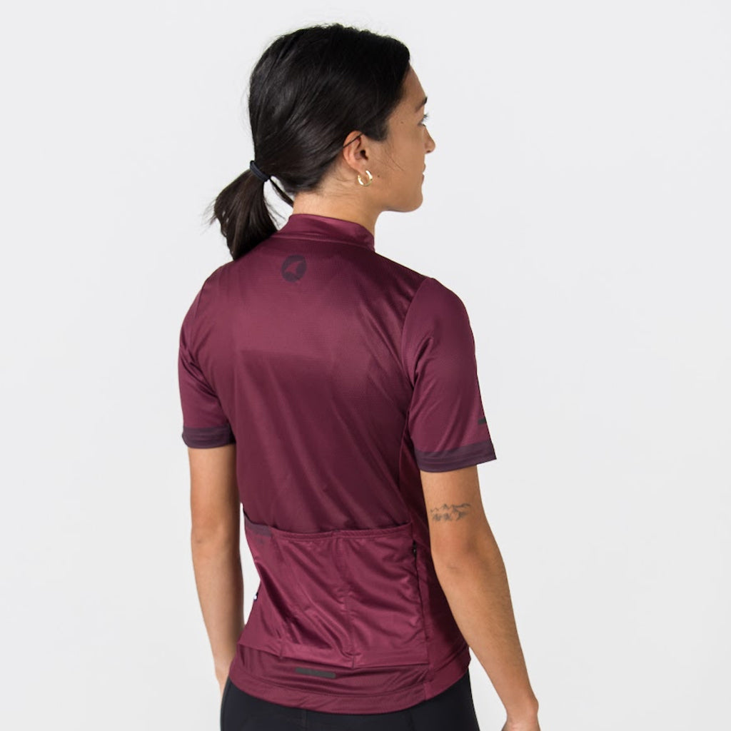 Womens Bike Jersey - On Body Back View #color_mulberry