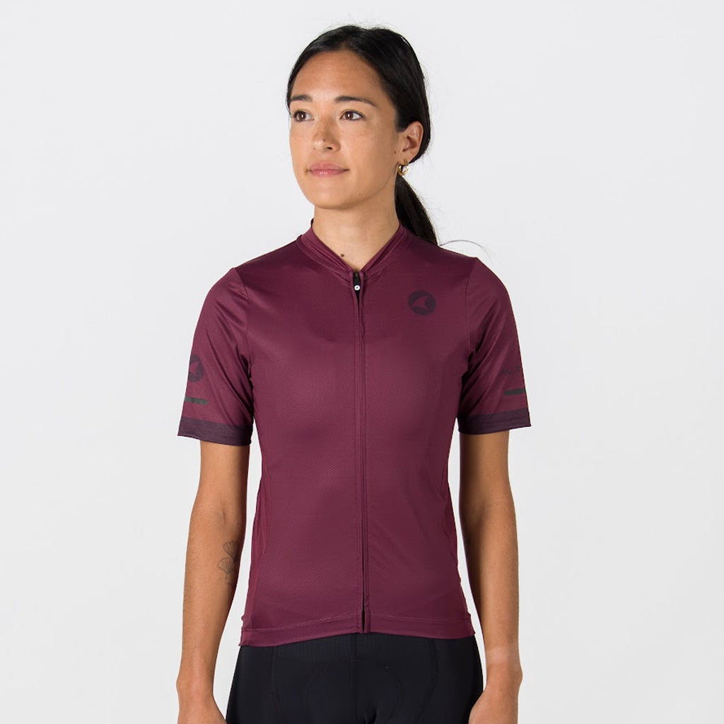 Womens Bike Jersey - On Body Front View #color_mulberry