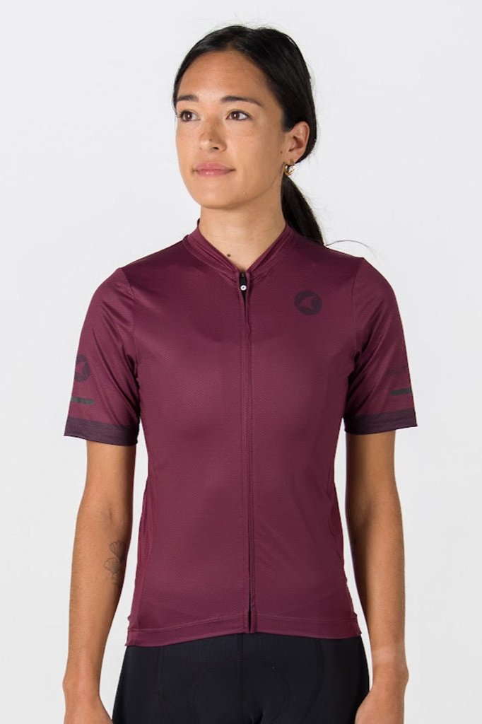 Womens Bike Jersey - On Body Front View #color_mulberry