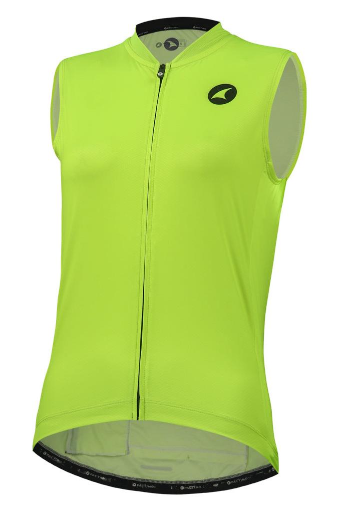 Women's Sleeveless Cycling Jersey Front View #color_manic-yellow