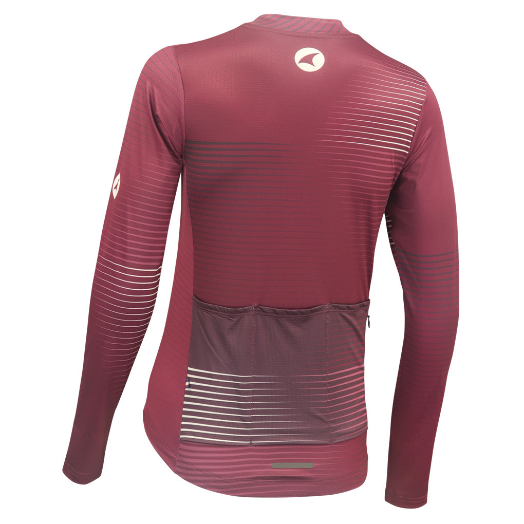 Women's Long Sleeve Cycling Jersey Convergence Design Back View #color_mulberry