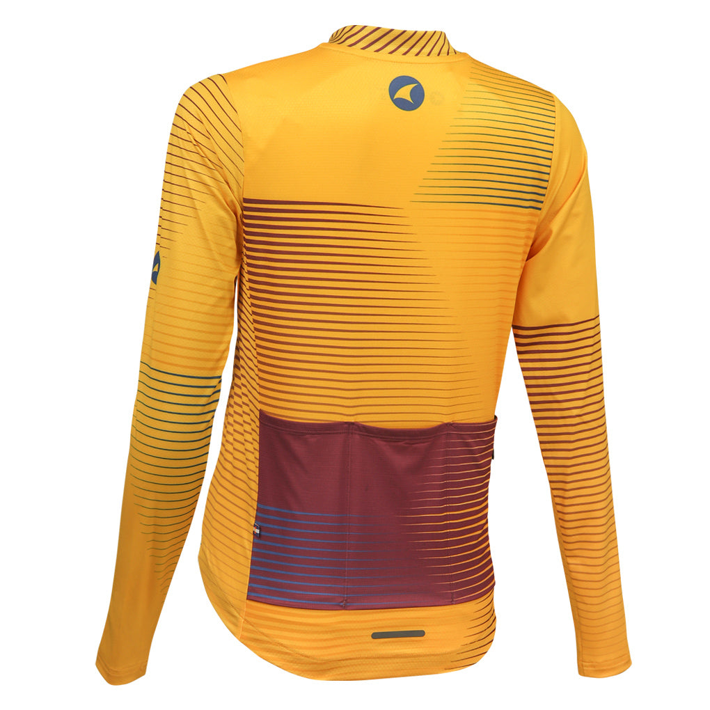 Women's Long Sleeve Cycling Jersey Convergence Design Back View #color_mango