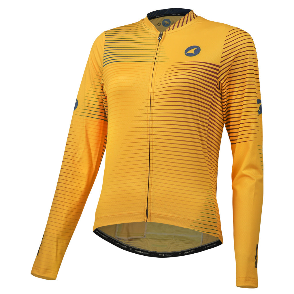 Women's Long Sleeve Cycling Jersey Convergence Design Front View #color_mango