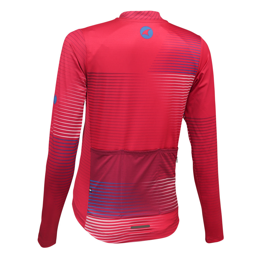 Women's Long Sleeve Cycling Jersey Convergence Design Back View #color_orchid