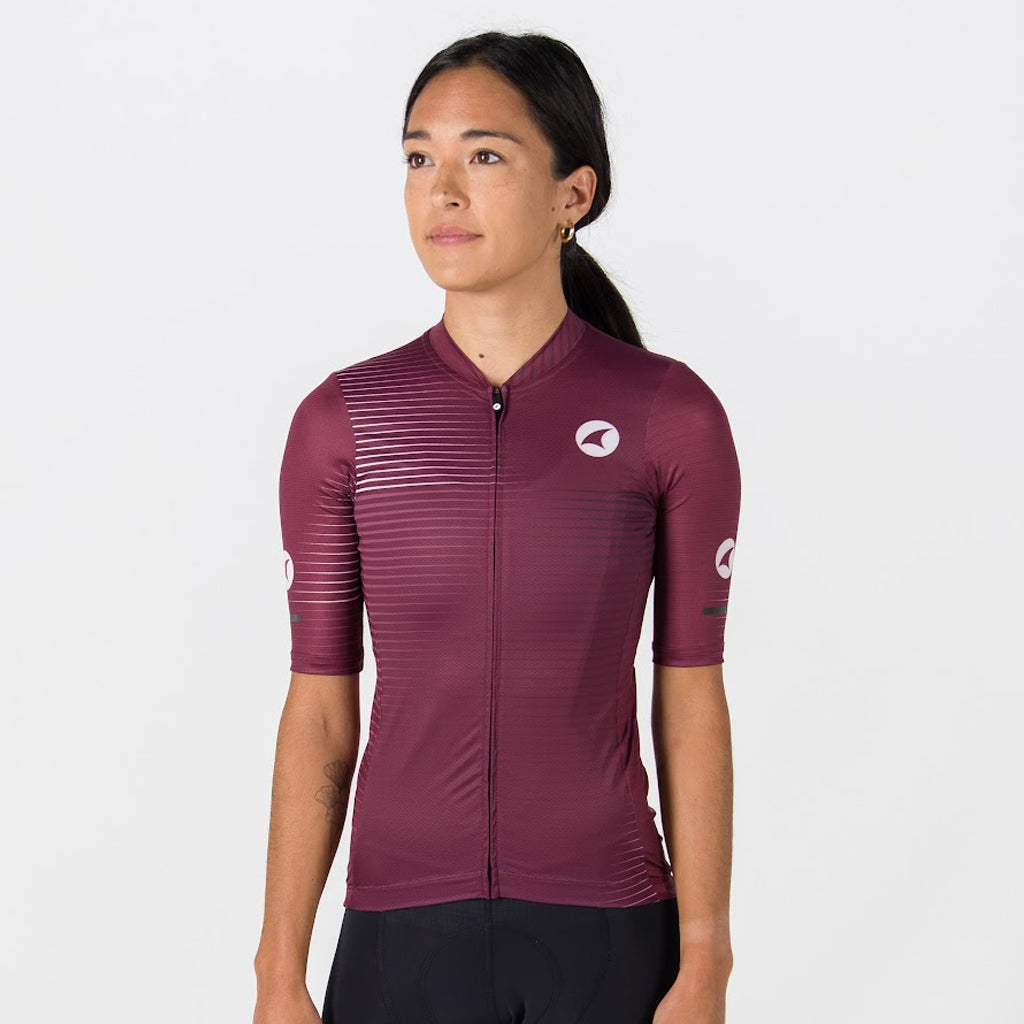 Women's Summer Cycling Jersey - Convergence On body Front #color_mulberry