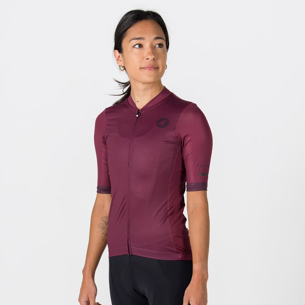 Summer Cycling Jersey For Women - On Body Side View #color_mulberry