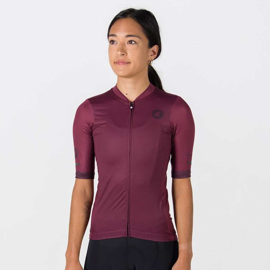 Summer Cycling Jersey For Women - On Body Front View #color_mulberry