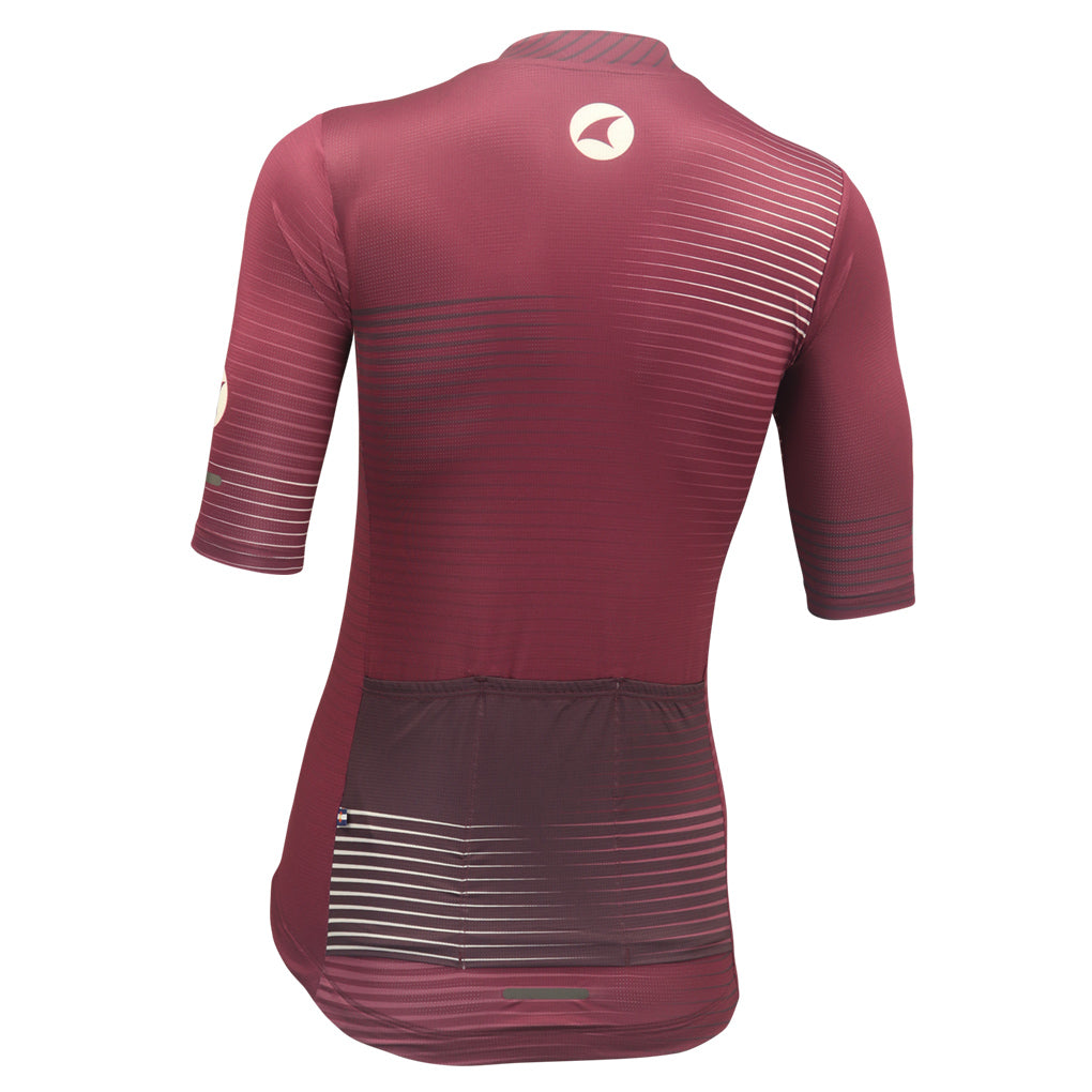 Women's Summer Cycling Jersey Back View Convergence Design #color_mulberry