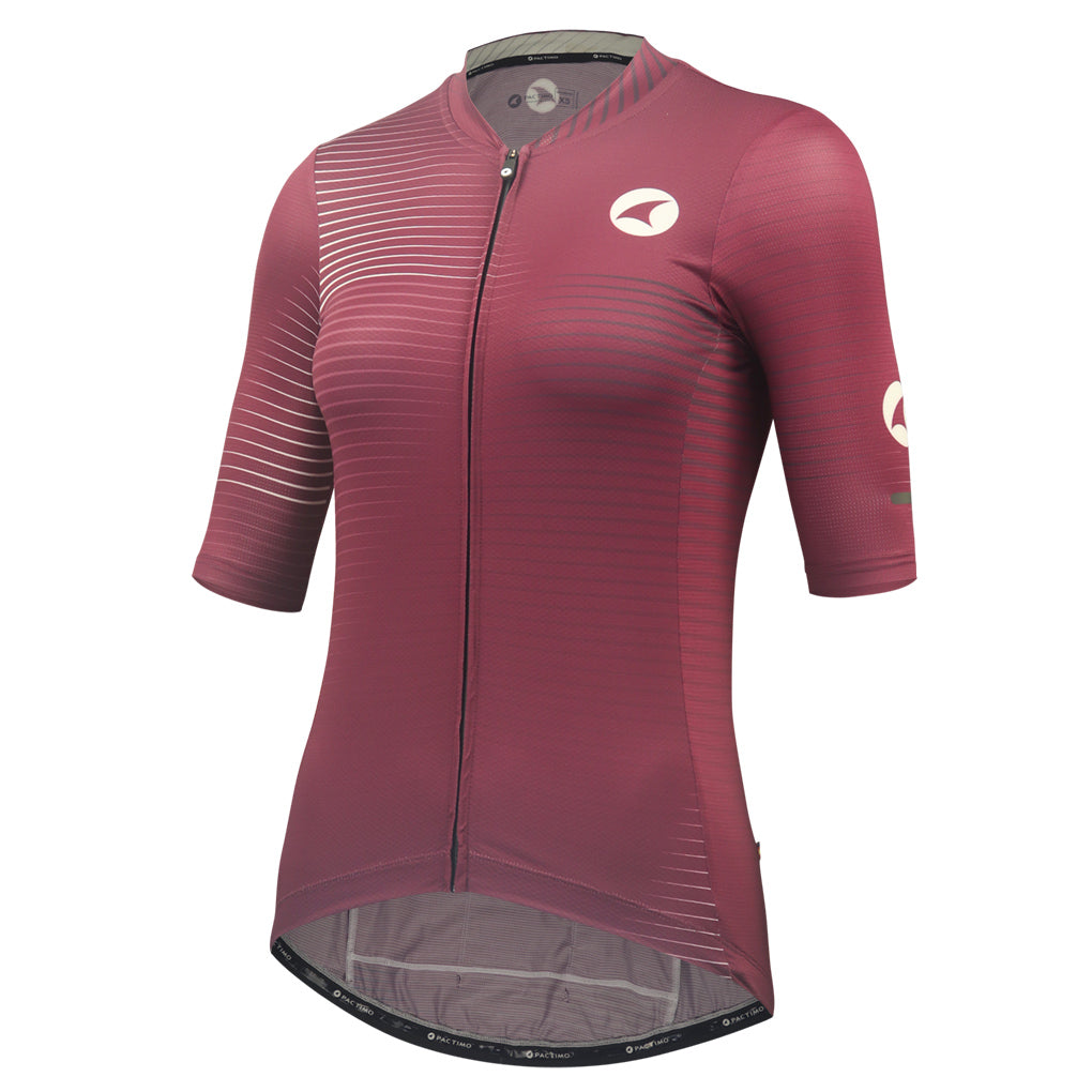 Women's Summer Cycling Jersey Front View Convergence Design #color_mulberry