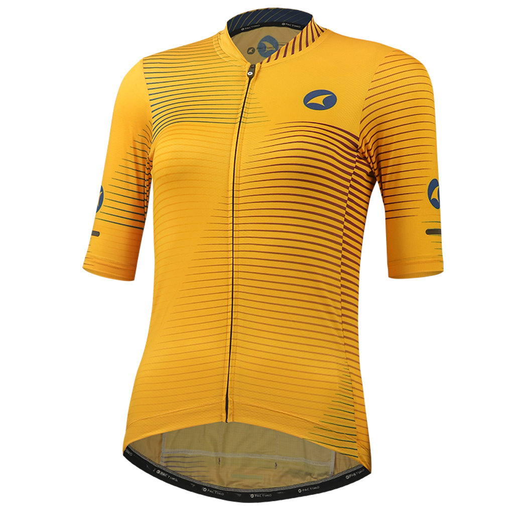 Women's Summer Cycling Jersey Front View Convergence Design #color_mango